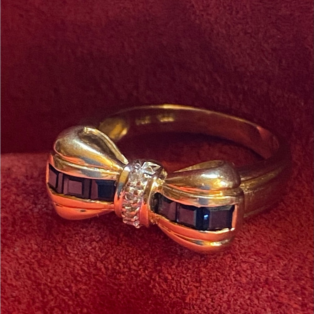 14K Gold Diamond & Sapphire Bow Ring 6
